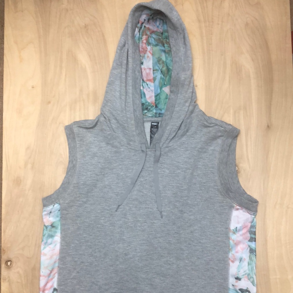 RBX Active Gray Sleeveless Hoodie with Floral sides; SZ M